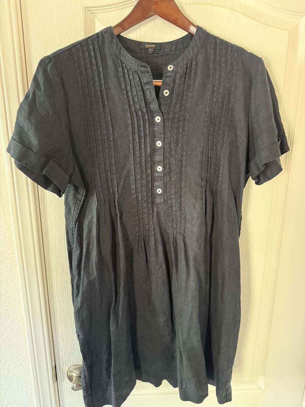 100% European Linen Short Sleeve Swing Dress, - Picture 2 of 7